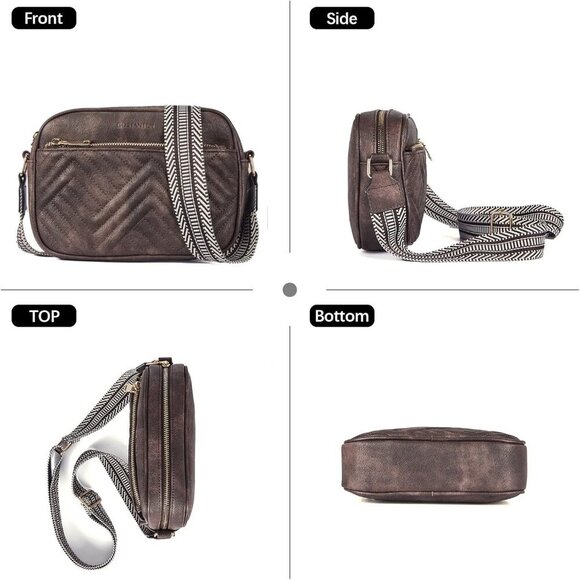 Women Coffee Imported Vegan Leather Quilted Small Shoulder Crossbody Handbags - Picture 6 of 8